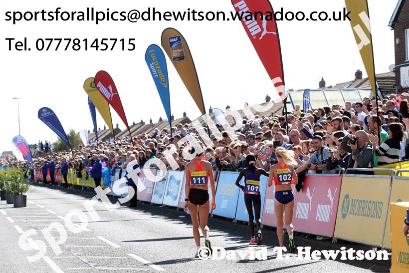 From left to right: Gemma Steel 2nd, Maray Keitany winner and Jelina Prokopcuka 3rd in the womens Morrisons Great North Run. Photo: David T. Hewitson/Sports for All Pics